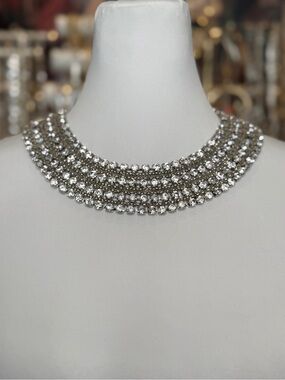 Crystal Multi-Row Silver Choker Necklace